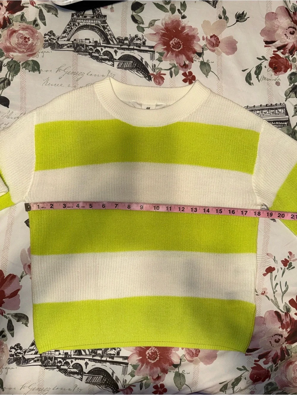 H&M Girls Lime Green White Striped Knit Sweater Size 14 / 170